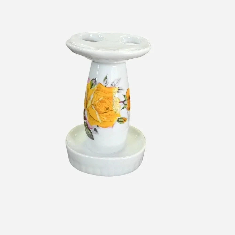 Yellow Vintage Rose Toothbrush Holder